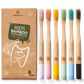 GREENZLA GREENZLA Kids Bamboo Toothbrushes, Natural Toothbrush Set, Soft Bristles, Durable Charcoal Wooden Brushes, Compostable Design for Toddlers and Children, 6 Pack