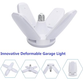 MACGO (8 Packs) LED Garage Lights, 60W Trilights Ceiling, High Low Bay Deformable Adjustable 4 Led Light Bulbs 6000LM 6000K, Screw in Tribright Garage Lighting Fixture,CRI80 Daylight