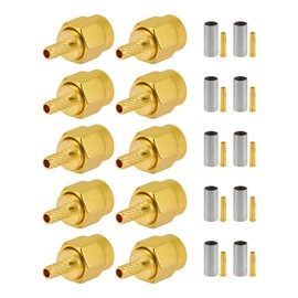 Vecys 10 PCS RP SMA Connectors RP SMA Male Crimp Connector for RG316 RG174 RF Coax Cable