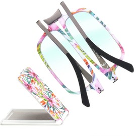 Missfive Modern Folding Reading Glasses For Women Men Blue Light Blocking, Anti UV,Eyestrain Fashion Pattern Print, Foldable Thin Lightweight Portable Readers Pocket Travel Eyewear,+1.75x,Flower