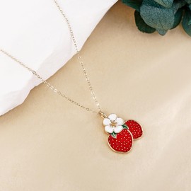 VENACOLY Strawberry Necklace 925 Sterling Silver, Red Strawberry Pendant Fruit Jewellery Gifts for Women Ladies and Lovers, No Gemstone