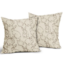 Sweetshow Brown Bunny Easter Pillow Covers 18x18 Set of 2 Cute Bunny Rabbit Easter Themed Print Decorative Throw Pillows for Home, Outdoor, Holidays, Special Occasions