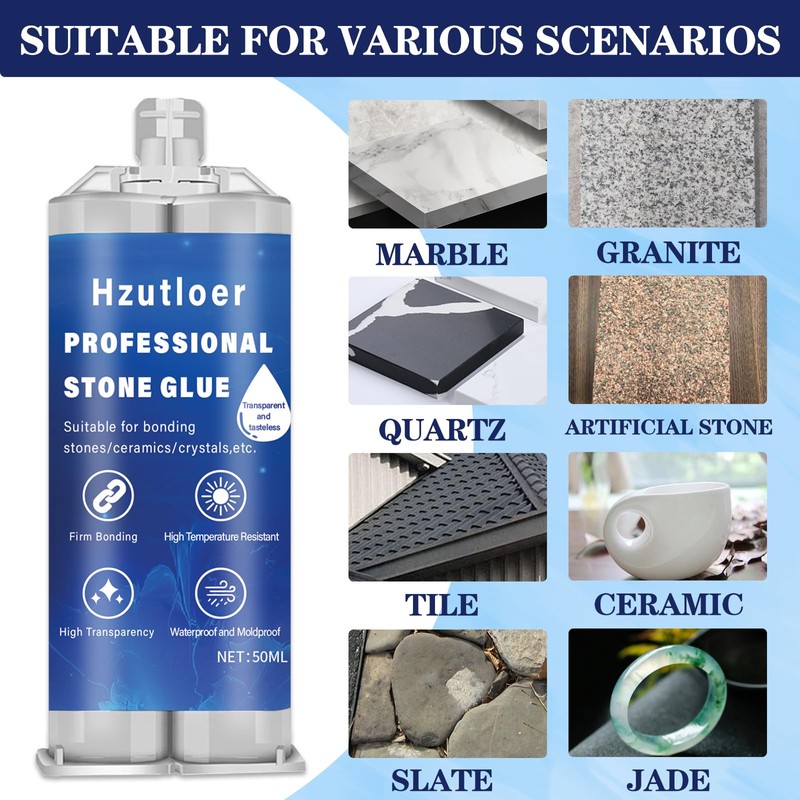 50 ml(1.69 OZ) Stone Glue,Marble Glue Instant,with Mixing Nozzle,Strong Clear
