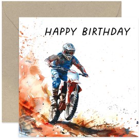 Motocross Birthday Card for Him Her - Motorbike Motorsports Birthday Card for Men Women - Motorcycle Sports Greeting Card for Boy Birthday - Nephew, Son, Uncle, Dad, Husband
