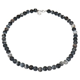 Sogni D 'oro Silver Time Ladies Necklace Rhodium Plated 925 Sterling Silver Botswana Agate 210CT 45 – 47 cm Black/Grey