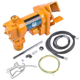 WEONEFIT 12V 15 GPM Yellow Fuel Transfer Pump with Discharge Hose & Manual Nozzle Kit for Oil Fuel Diesel Biodiesel Ethanol Methanol Blends Kerosene Gasoline - Cast Iron Heavy Duty Pump