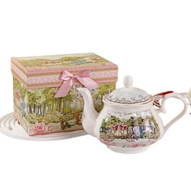 ROSSRORE Ancient Castle Tea Set - Strengthened Bone China Teacup & Saucer Sets, London Floral Wedding Carriage Theme, Luxurious & Elegant Gift Box Packaging British Floral Teapot Set 900CC