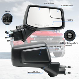 Convitex Passenger Right Side Door Mirror for 2019-2024 Chevy Silverado 1500, with Heated Power and Convex Blind Spot Glass Temperature Sensor Manual Folding, Replace#GM1321583(7 Pins)