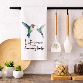 Hummingbird Kitchen Towels, Life is Better with Birds Decorative Dish Towels Gift for Bathroom Kitchen Lovers, Rustic Farmhouse Watercolor Hand Tea Bar Towel for Home Apartment Dorm 16x24in