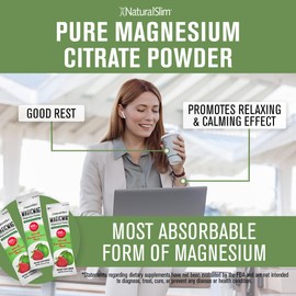 NaturalSlim MagicMag Magnesium Packets 30 Stick Pack Magnesium Citrate Powder – Stress, Constipation, Muscle, Heart Health, and Sleep Support | Natural Strawberry & Lime Flavored Magnesium Supplement