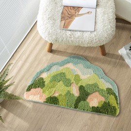 PJOETYONE Moss Bath Mat 3D Design Forest Green Bathroom Rug, Non-Slip Soft Absorbent Bath Rug, Irregular Shaped Moss Rug for Bathroom, Bedroom, Home Decor Carpet, Soft Shower Rug Machine Washable