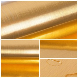 VEELIKE Metallic Gold Contact Paper Self Adhesive Wallpaper Peel and Stick Gold Brushed Vinyl Roll Rust Resistant Waterproof Oil Proof for Metal Surface Cabinet Craft DIY Gift Wrapping 15.7''x708''