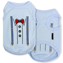 Parisian Pet Dog Tshirt - Suspender Dog Tuxedo Dog Shirt - Breathable and Lightweight Boy Dog Clothes - Sleeveless Dog Tee Shirts - Machine Washable Dog Shirts for Small Dogs - S