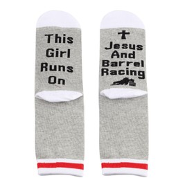 PXTIDY Jesus and Barrel Racing Socks Gift for Equestrian Christian Verse Horse Lovers Gifts, gray