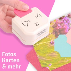 Vaessen Creative Paper, 3 in 1 Large Corner Punch, for DIY Projects, Scrapbooking and Card Making, Metal, White/Pink, 14,17,20mm