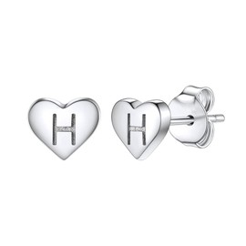 Delicate S925 Silver Heart Pendant Earrings Gift 26 Letter Initial A-Z Stud Erarrings For Women Girls Mum Daughter Sisters Friends Lover Birthday Christmas Party Silver Jewellery (H)