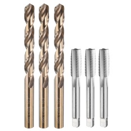 uxcell Tap and Drill Bit Set, 3pcs M12 x 1.75 Metric Straight Flute Thread Screw Taps & 3pcs 10.2mm Twist Drill Bits, Uncoated/Roasted Yellow HSS-6542/M35 HSS-CO Tapping Threading Tool