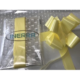 INERRA Gift/Hamper Wrapping Kit - 2 Metres White Dot Film Wrap (Folded) & 14 Loop 7" Bow - Large Colour Range (Lemon)