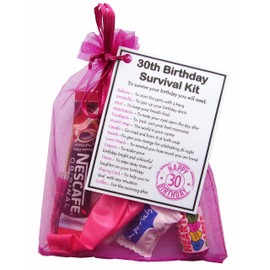 30th Birthday Survival Kit - Novelty Gift for her in Pink bag