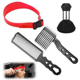 Fade Comb for Men Haircut Kit, Fade Hair Trimming Comb with Haircut Band, Barber Friend Guide for Men and Neckline Template, Guide Hair Cutting Guide(Red Black)