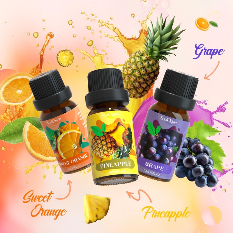 Soulorigin Fruit Essential Oils Set, Fragrance Oil Set for Diffuser,