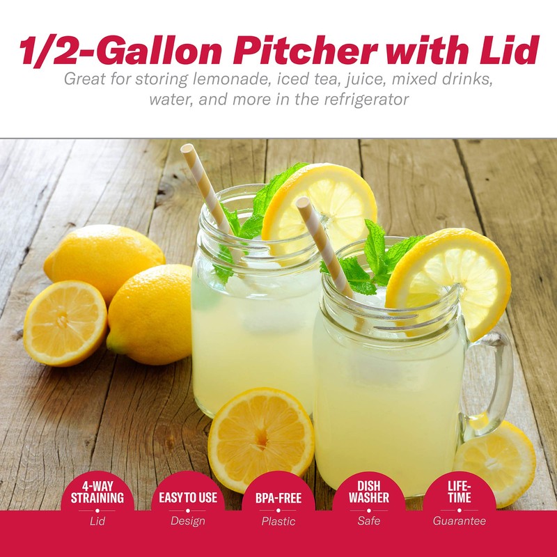 Goodcook 1/2 Gallon Plastic Straining Pitcher Square Lid with 3