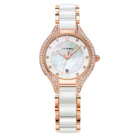 rorios Women's Mother of Pearl Dial Watches Elegant Diamond Wrist Watch Women Date Calendar Watch Analogue Quartz Waterproof Watch, White, Bracelet
