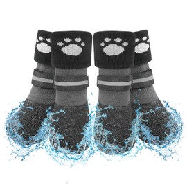 SCENEREAL Anti Slip Dog Socks Boots, Dog Shoes for Hot/Cold Pavement Snow Rain Days, Waterproof Grip Doggy Booties for Hardwood Floor, Winter Paw Protectors for Small Medium Large Senior Old Dogs