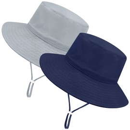 Infant Sun Hat - Baby Boy Hats 0-6 Months Summer Beach Swim Hat for Boys - Navy & Grey