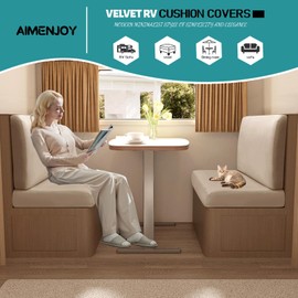 AIMENJOY Caravan Seat Cover Stretch Velvet, RV Dinette Cushion Covers, Camper Sofa Seat Cushions Bench Slipcovers with Backrest Cover for Camper Car (Sand)