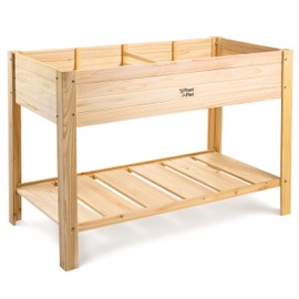 Wooden Raised Garden Bed with Legs for Outdoor // 48×24×33in Elevated Planter Box for Gardening, Vegetables, Flowers // Large Wood Raised Beds with Storage Shelf for Backyard Patio