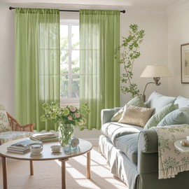 BGment Olive Green Linen Curtains for Living Room 63 Inch Length - Rod Pocket Natural Textured Light Filtering Drapes for Farmhouse Bedroom Lightweight Rustic Decor, 2 Panels Set, 52 X 63 Inch