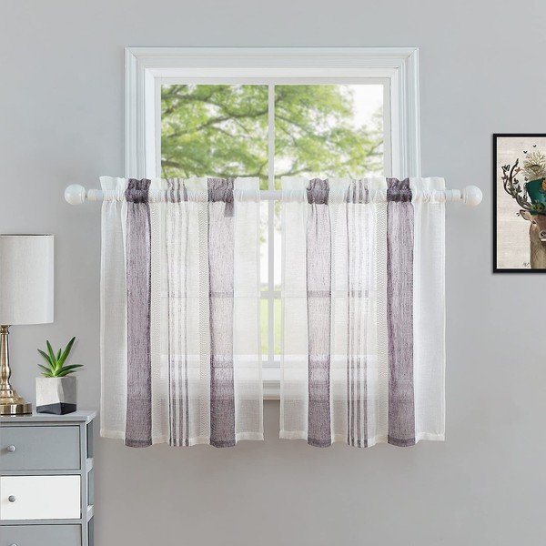 CAROMIO Bistro Curtain, Semi-Transparent Panel Curtain, Striped Pattern, Short Curtain