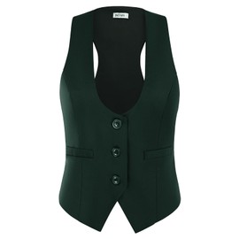 Ladies Slim Button Down Waistcoat Retro Work Business Fancy Banquet Gowns Vest Jacket Army green XL