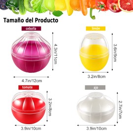 Recipiente de almacenamiento de verduras y frutas,refrigerador de 4 paquetes de conservación de alimentos de frutas y verduras,cebolla,ajo,limón,tomate (4)