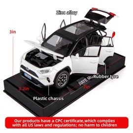 WAKAKAC Model Car 1/32 RAV4 Alloy Diecast Collectible Toy Car with Light and Sound Toy Vehicle Door Can Be Opened for Boys Kids Toddler Gift (White)