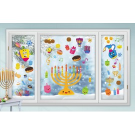 Hanukkah Window Clings Decals - Hanukkah Decorations Chanukah Window Clings - 100 Piece Hanukkah Window Stickers Gel Clings