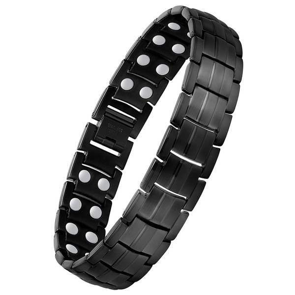 Feraco Mens Pure Titanium Magnetic Bracelet Magnetic Bracelet with Double Row Strong Magnets, Adjustable Jewelry Gift (Black)