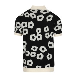 OXKNIT Mens Vintage Polo Shirts Casual Flower Pattern Knit Golf Polo Shirts Short Sleeve Jacquard Design Black
