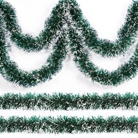 CEWOR 66 Feet Christmas Tinsel Garland for Christmas Tree Decorations, Green and White Tinsel Garland Holiday Decor for Outdoor or Indoor Use, Wedding Birthday Party Supplies