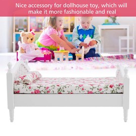 Keenso 1:12 Dollhouse Bed Mini Bed Mini Double Bed,Dollhouse Miniatures Bed Doll Bed for Dollhouse Accessories Furniture