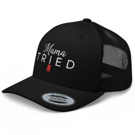RIVEMUG UL Mama Tried Embroidered Curved Bill Trucker Hat Mid Crown Adjustable Funny Cap Black