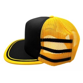 Throwback Brand Three Striped Vintage Style Trucker Hat Black Yellow Foam Cap Throwback Brand