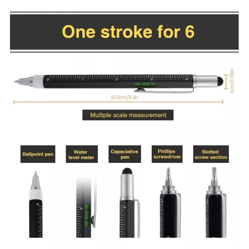 Veraly Pluma 6 En 1 Multifuncional Desarmador Regla Nivel 1pz
