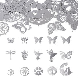 Craftdady 15pcs Butterfly Bird Dragonfly Links Flower Flat Round Stainless Steel Connector Charms Metal Bracelet Charm Cute Owl Moon Cat Necklace Charms for DIY Craft Jewelry Making