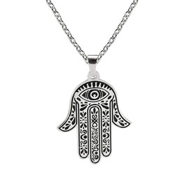 LUSSO Hamsa Hand of Fatima Necklace Evil Eye Necklace Egyptian Necklace Good Luck Stainless Steel Pendant Success and Protection Pendant for Women Men