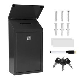 Metal Suggestion Box Donation Box With Slot Drop Box With Lock And Key Collection Box Mailbox Wall Mount Dropbox（10.2×5.6×2.8inch）Ballot Box For Home Office Outdoor （Black）