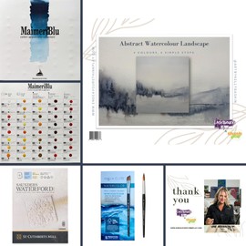Maimeri Abstract Watercolour Landscape Tutorial Kit by Kelly Baskin – Complete Art Set with Saunders Waterford Paper, MaimeriBlu Colour Dot Card, Princeton Aqua Elite Brush, and Step-by-Step Guide