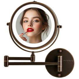 OVENTE Wall Mounted Lighted Makeup Mirror, 7" Double Sided 1X/10X Magnifying Vanity Mirror for Bathroom with LED Lights, Cordless, 360° Rotation and 13" Extendable Arm, Antique Bronze MFW70ABZ1X10X