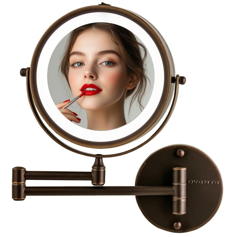 OVENTE Wall Mounted Lighted Makeup Mirror, 7" Double Sided 1X/10X